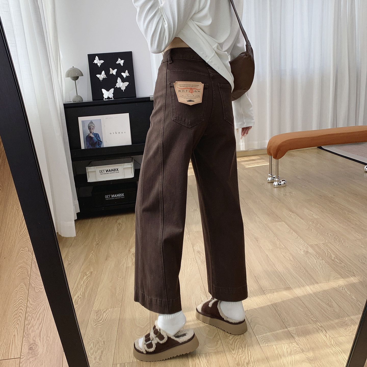 四面弹高腰显瘦直筒加绒牛仔裤女