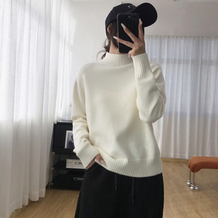 抗起球 软糯羊毛混纺半高领绵羊毛加厚套头毛衣女秋冬内搭打底衫