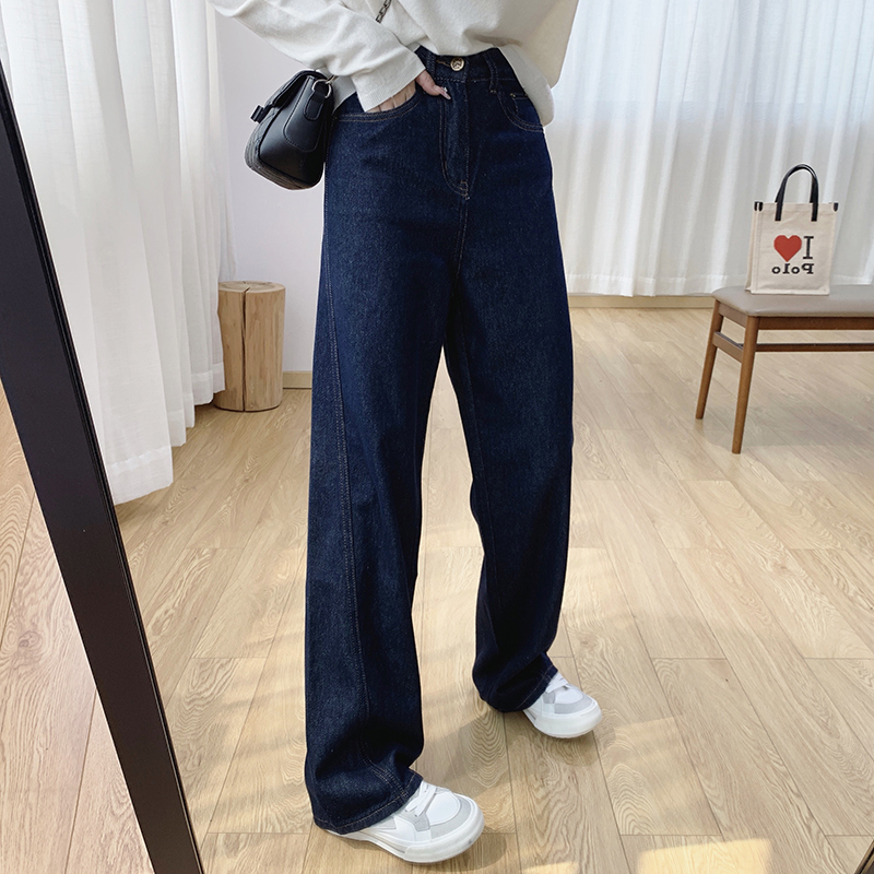 高腰显瘦弯刀牛仔裤女秋宽松直筒