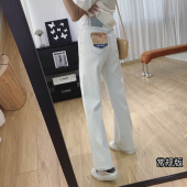 女春季 裤 子窄版 巨显瘦 长裤 四面弹高腰直筒牛仔裤 阔腿裤 白牛