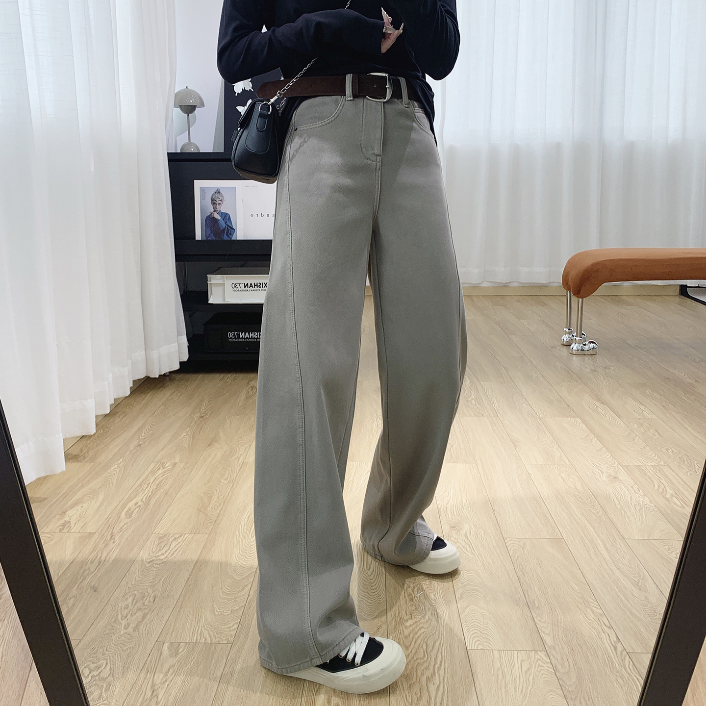 高腰显瘦加厚加绒弯刀牛仔裤女冬