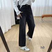 冬季 子宽松直筒垂感阔腿裤 女秋冬裤 高腰显瘦黑灰色加绒弯刀牛仔裤