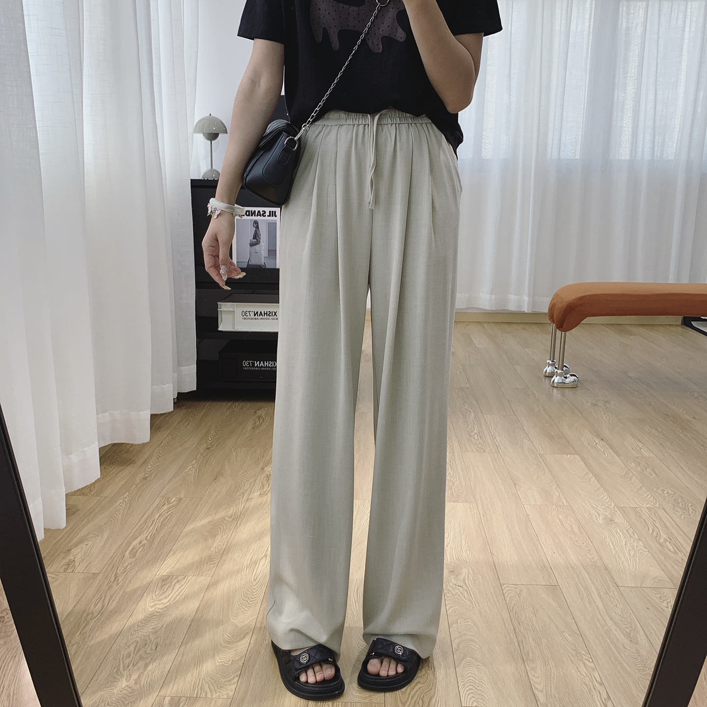 凉感透气显瘦垂感休闲阔腿裤女夏