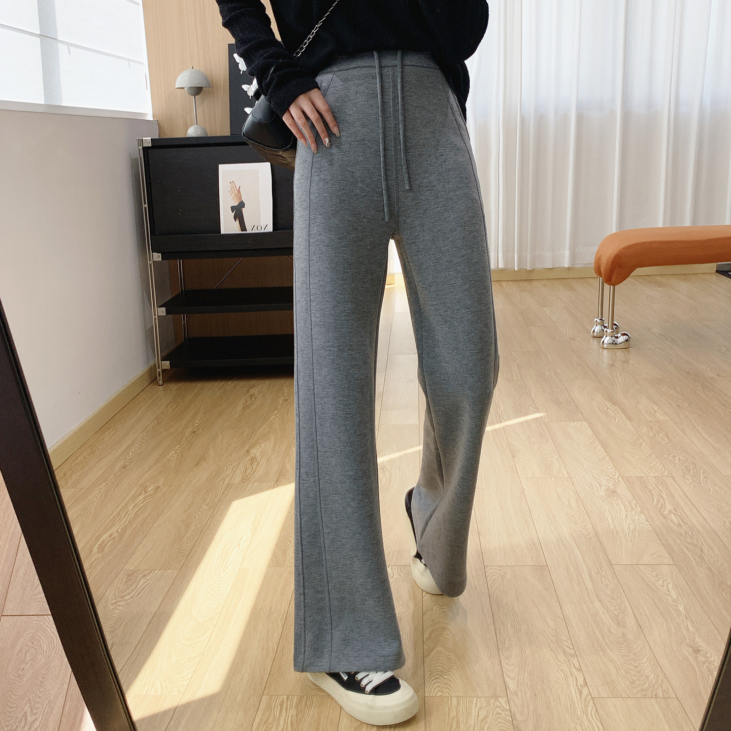软糯桑蚕丝绵羊毛高腰显瘦微喇裤女秋季裤子修身提臀休闲喇叭裤