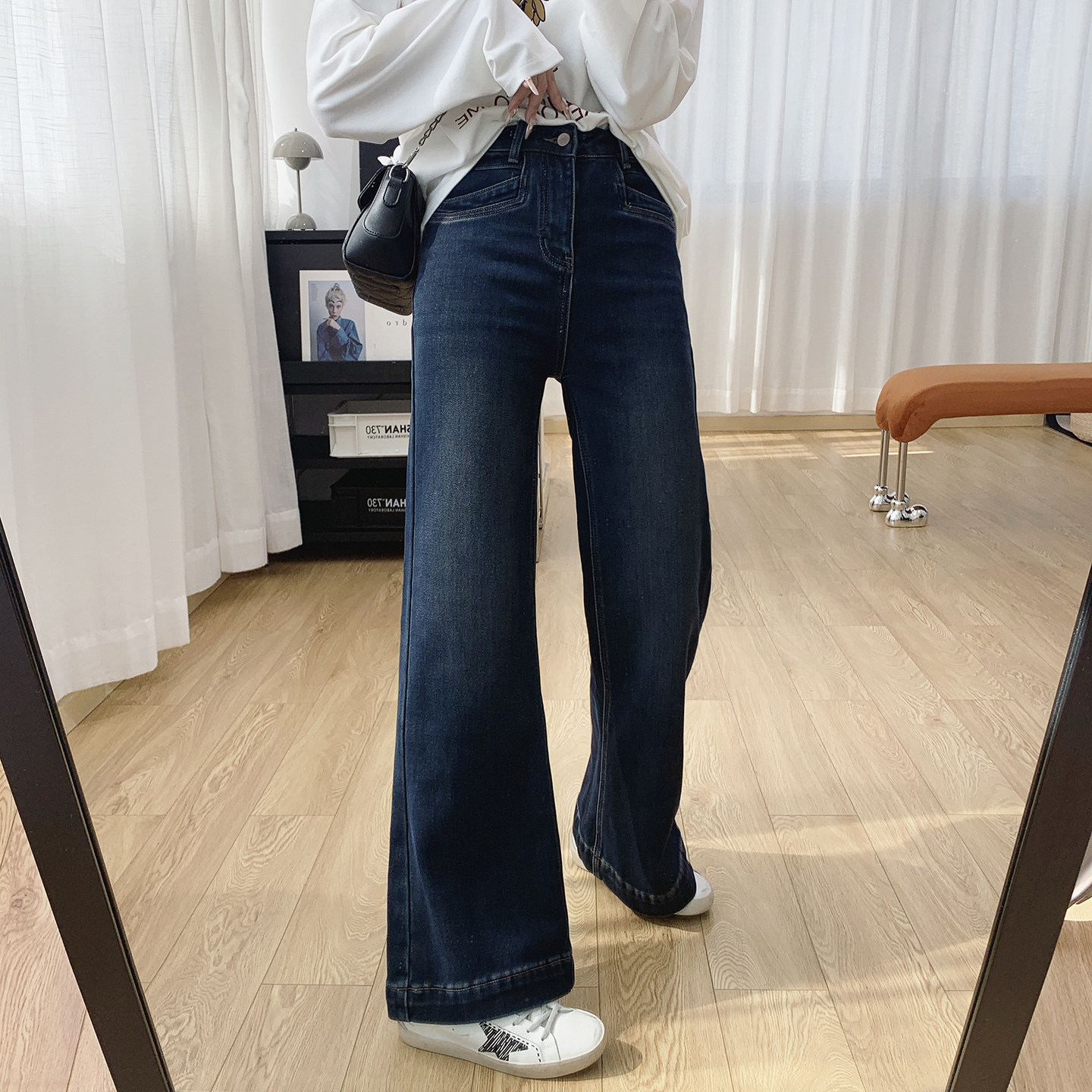 高腰显瘦宽松不贴腿喇叭牛仔裤女