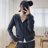 上衣 短款 软糯高品质醋酸绵羊毛双头拉链连帽开衫 卫衣外套女秋季