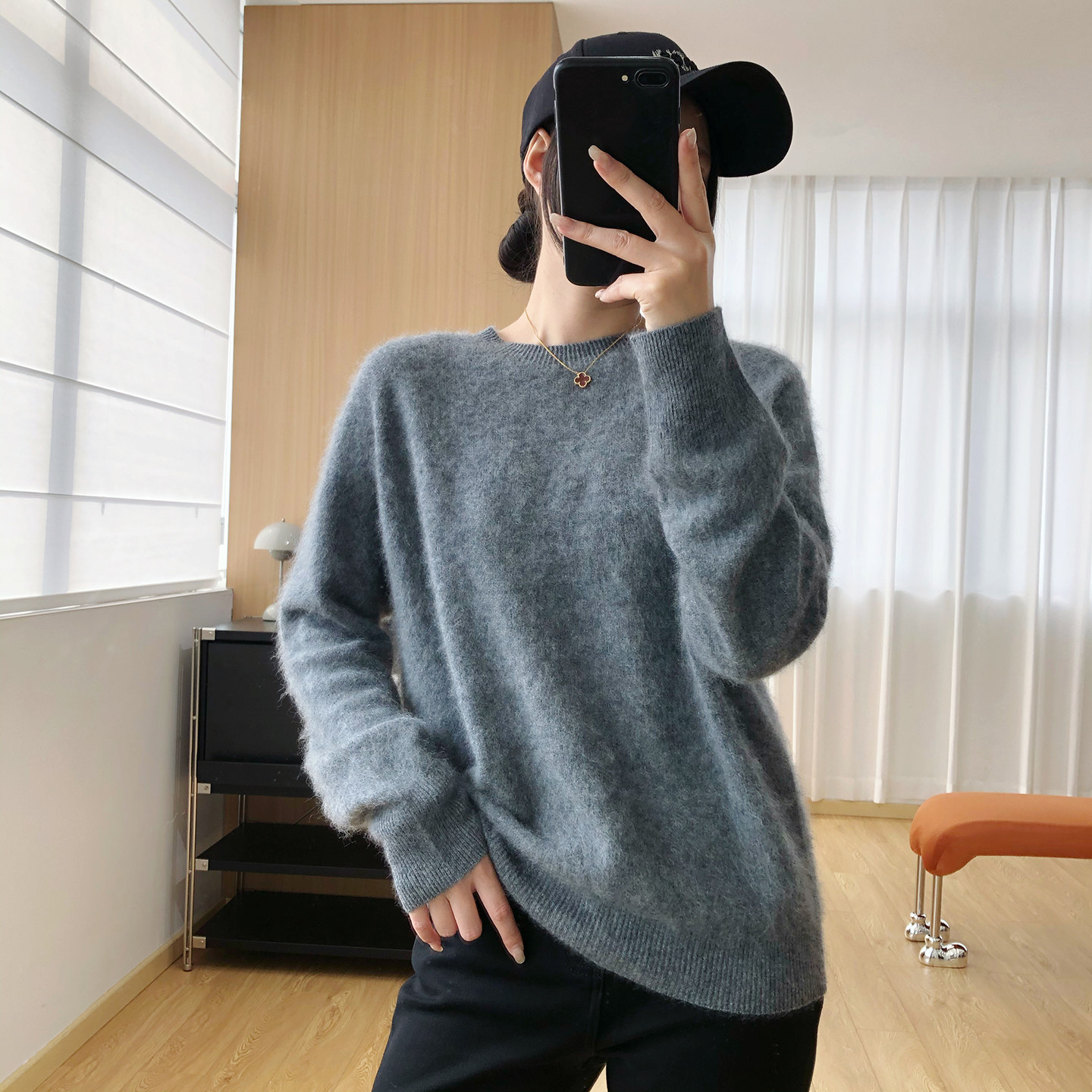 软糯羊绒衫桑蚕丝羊毛衫圆领螺纹套头毛衣女秋季无缝内搭打底衫