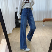 高腰宽松直筒加绒牛仔裤 女秋冬裤 子垂感窄版 巨显瘦筷子裤 阔腿裤