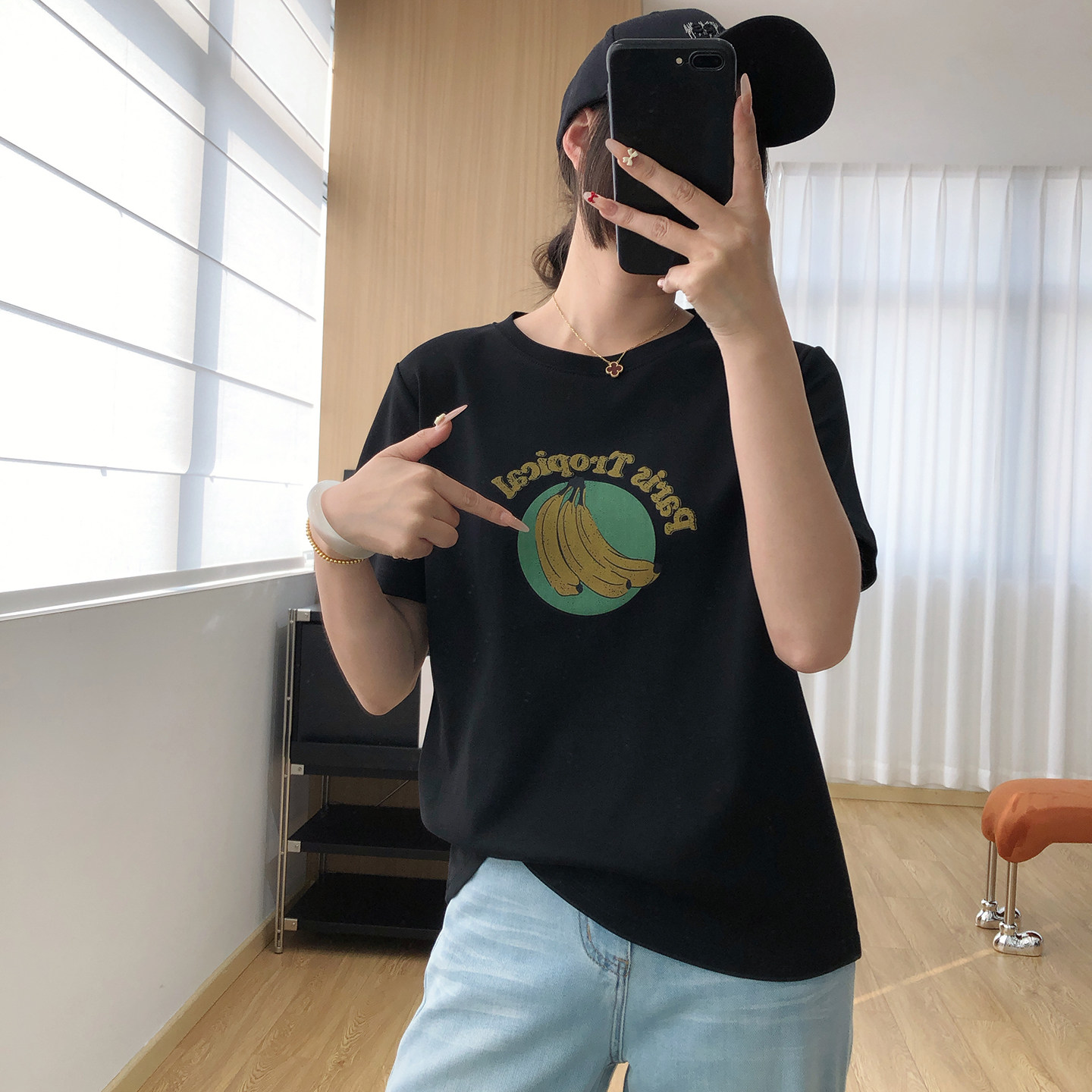 软糯超亲肤！香蕉印花纯棉短袖T恤女夏宽松休闲显瘦百搭上衣夏季