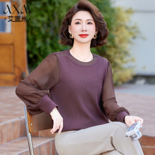 針織衫 2025新款 時尚 春季 媽媽春秋圓領上衣闊太太洋氣小衫 中年女裝