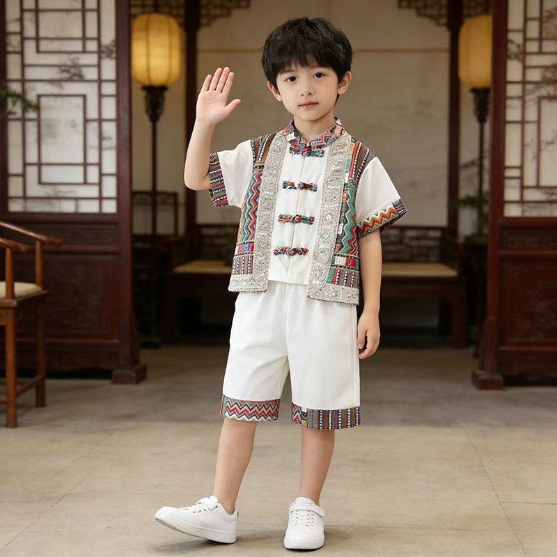 汉服男童夏季少数民族演出服套装图片