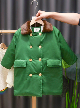儿童军大衣棉服冬装加绒加厚北方军绿色棉衣男童宝宝夹棉棉服外套