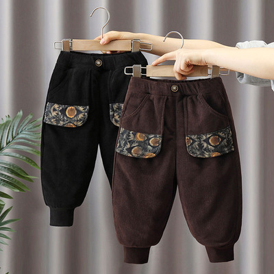 男童加绒裤子冬装三层夹棉加厚