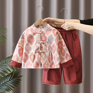 汉服男童秋冬装2025新款中国风加绒加厚宝宝古装新中式儿童套装潮