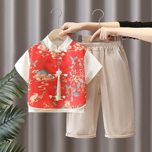 汉服男童夏季日常可穿2025新款中国风古装儿童新中式薄款短袖套装