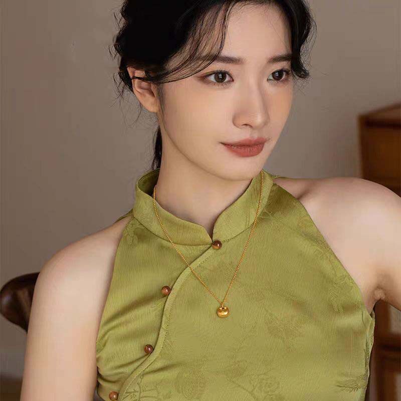 金胖福项链女福袋小金坨金元宝锁骨链黄金古法福字锁包轻奢防过敏
