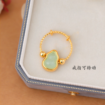 可转动中国风复古镀金葫芦戒指女小巧精致气质民族风开口指环首饰