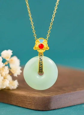 原创新中式和田玉青玉碧玉平安扣项链锁骨链吊坠高级小众送妈妈礼