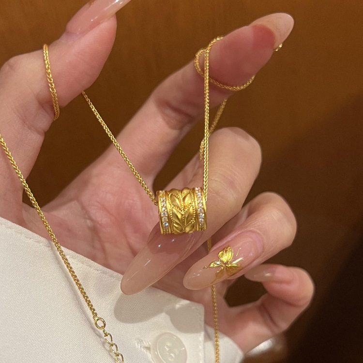 韦雪同款镶钻麦穗路路通吊坠肖邦项链女士沙金仿真黄金小蛮腰配饰