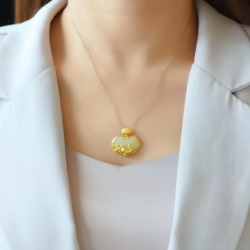 中国民族风镀金色吊坠女士简约气质百搭项坠复古项链礼物项坠