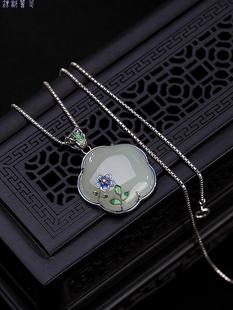 925银镶和田玉石锁骨项链女中国风如意锁吊坠复古典梅花挂坠