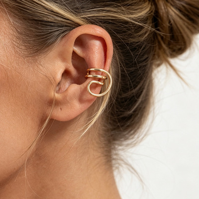 欧美精品饰品 ins线条缠绕圆环耳扣 简约几何合金earring耳夹耳饰