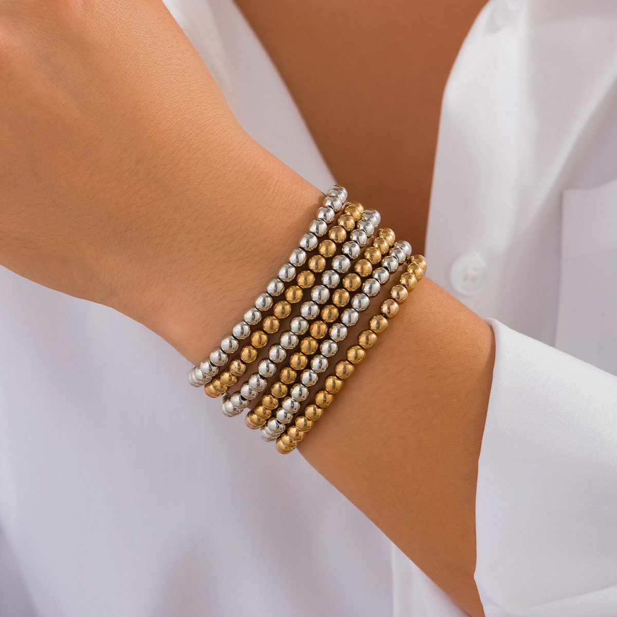 精美饰品包邮 时尚感CCB串珠手链 简约几何Bracelet多层套装新款