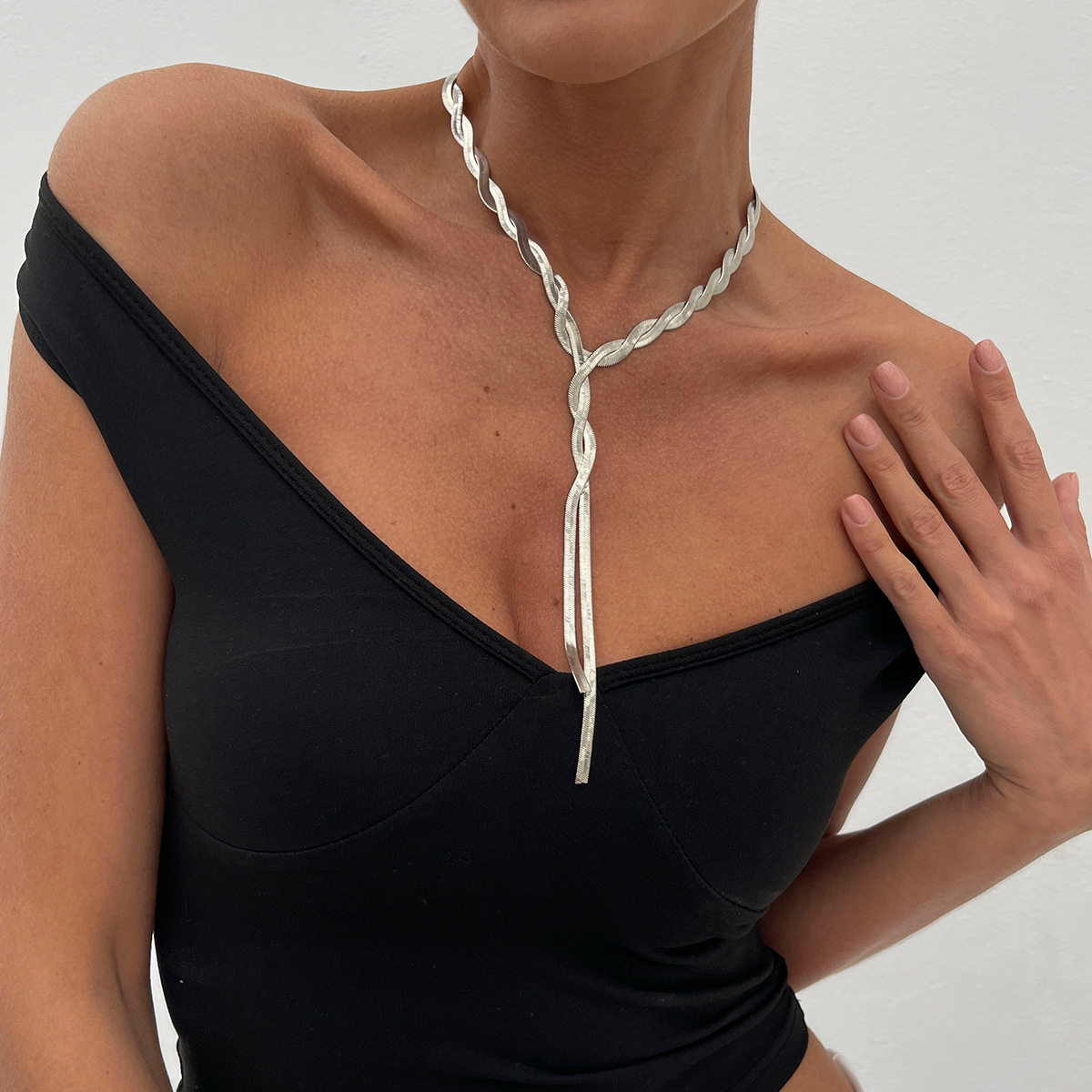 精美饰品包邮 冷淡风Y型金属蛇骨项链 个性简约线条necklace长款