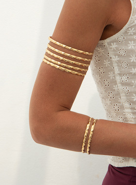 精美饰品包邮 朋克金属镂空波浪臂镯套装 个性嘻哈素圈开口臂环女