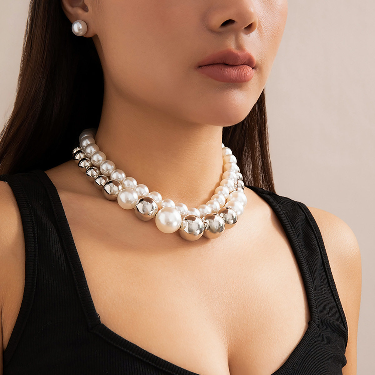 欧美热卖饰品 夸张大珠子时尚短款项链choker 朋克气质仿珍珠项圈