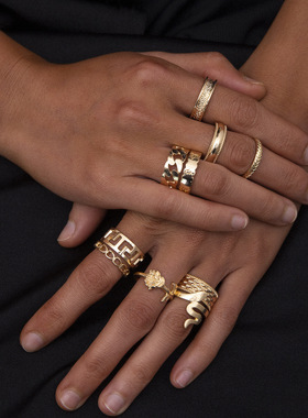 几何环状朋克风蛇形玫瑰手饰包邮