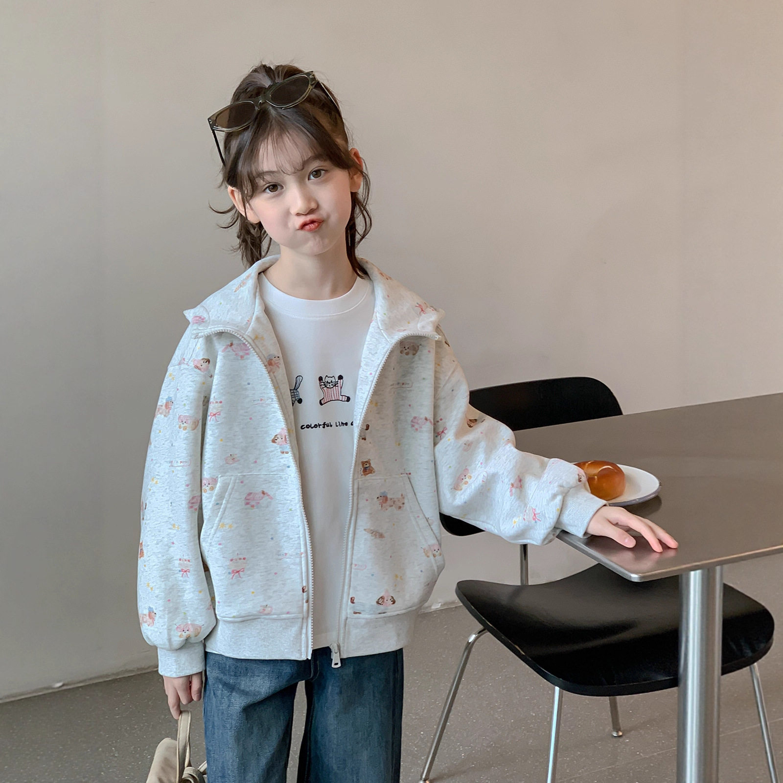 女童春季外套2026新款韩版女大童开衫卫衣洋气女孩春秋装连帽上衣