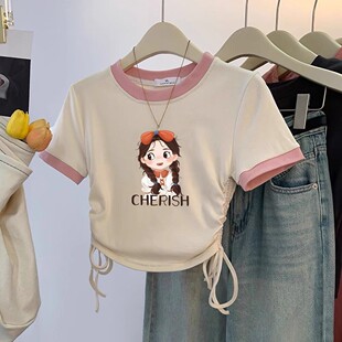 女童短款t恤夏季洋气女中大童短袖上衣韩版时尚女孩夏装薄款半袖