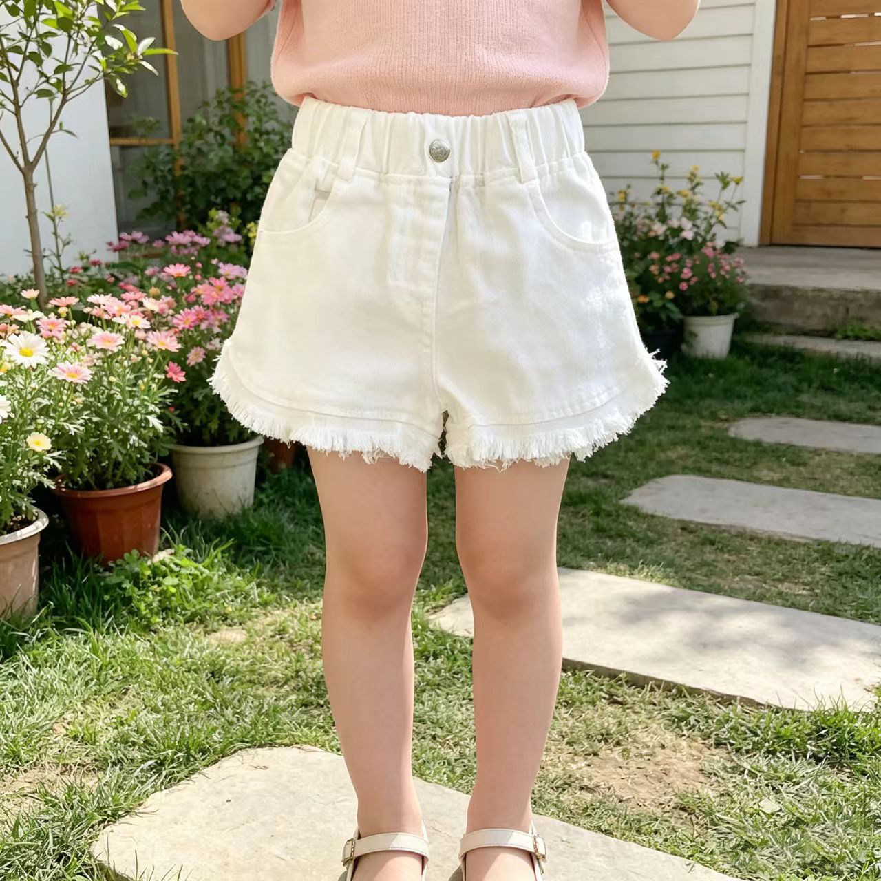 女童牛仔短裤白色洋气女宝夏季热裤韩版休闲百搭薄款女孩夏天裤子