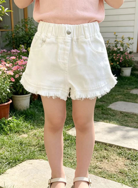 女童牛仔短裤白色洋气女宝夏季热裤韩版休闲百搭薄款女孩夏天裤子