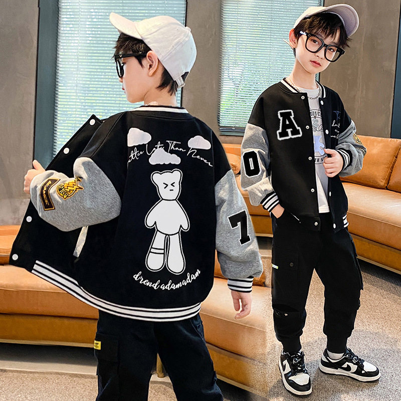 男童春秋薄绒棒球服外套