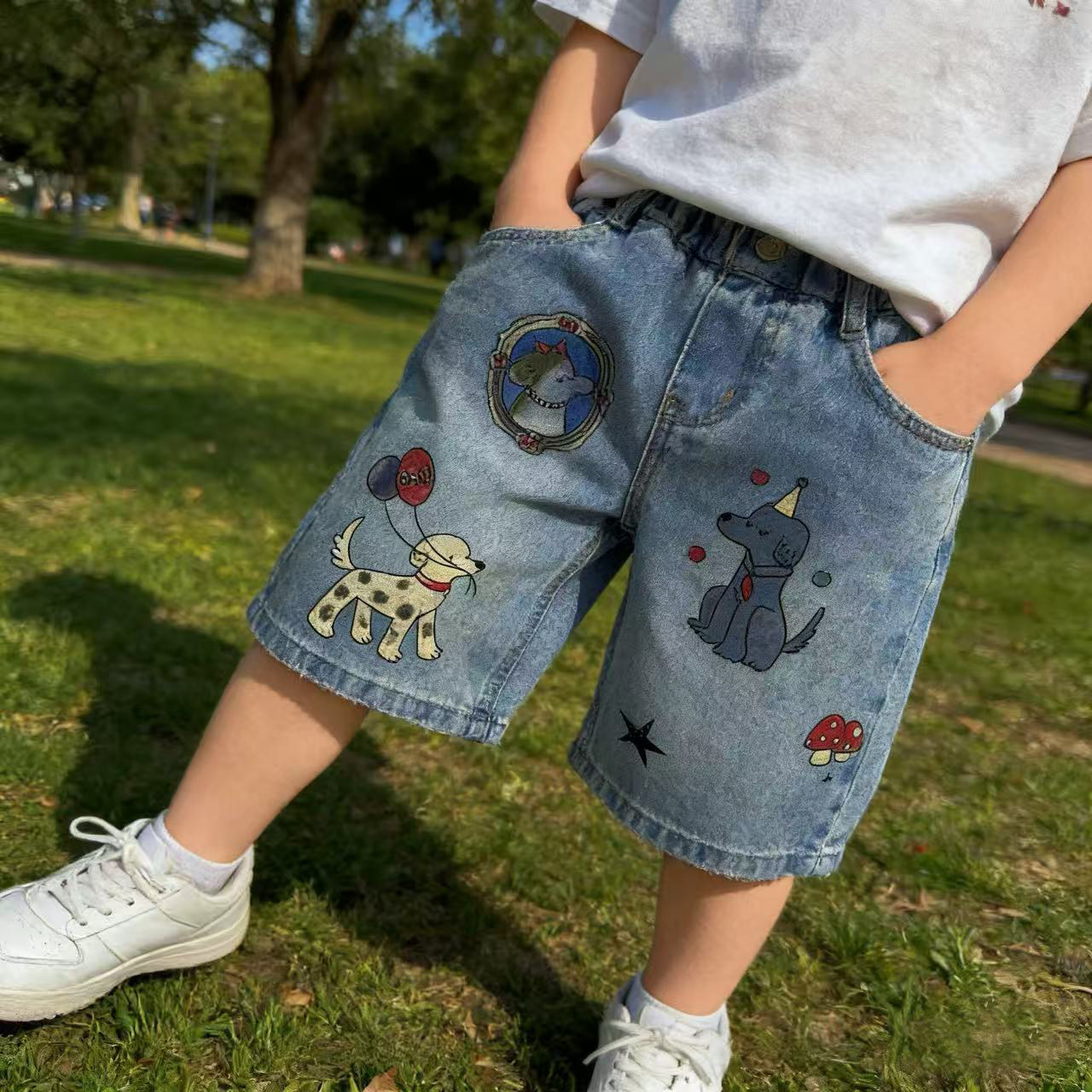 男童牛仔短裤夏季外穿薄款男宝五分裤韩版痞帅卡通小男孩夏天裤子