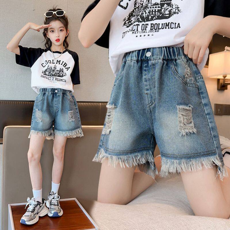女童牛仔短裤夏季潮酷时尚女大童破洞五分裤韩版洋气女孩夏天裤子