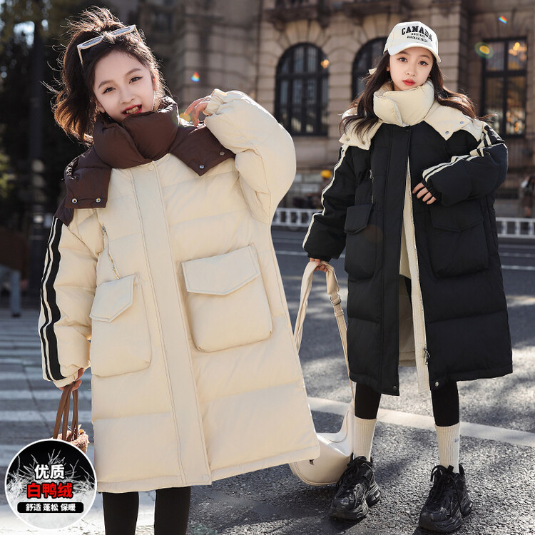 女童时尚长款白鸭绒羽绒服