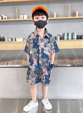 男童夏季痞帅花衬衫套装