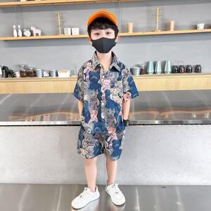 男童夏季痞帅花衬衫套装