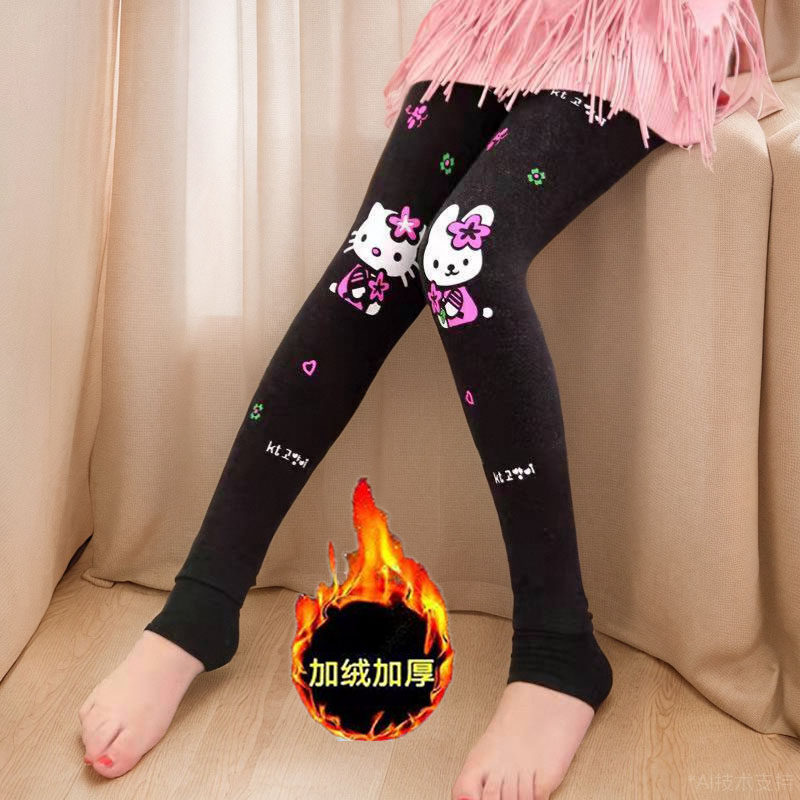 女童冬季加绒加厚打底裤外穿儿童一体绒裤子女孩冬装洋气黑色长裤