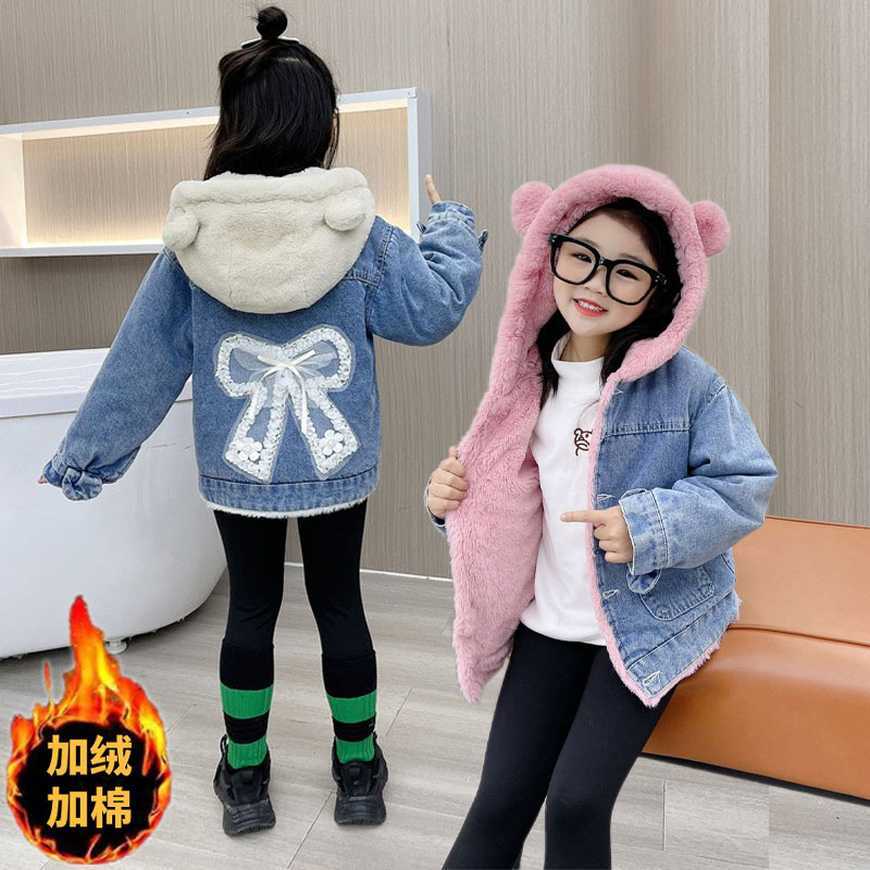 女童冬季加绒加厚牛仔外套