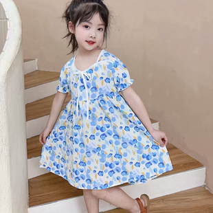 三四五六岁女孩连衣裙夏季薄款碎花雪纺女童花裙子洋气女宝公主裙