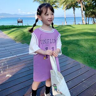 女童长款t恤小学生连衣裙夏季女孩休闲运动篮球服女中童夏装裙子