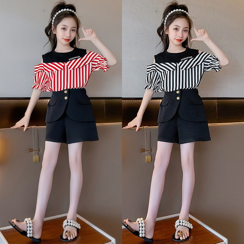 女童夏装套装2026新款韩版女大童短袖短裤两件套洋气女孩夏季衣服