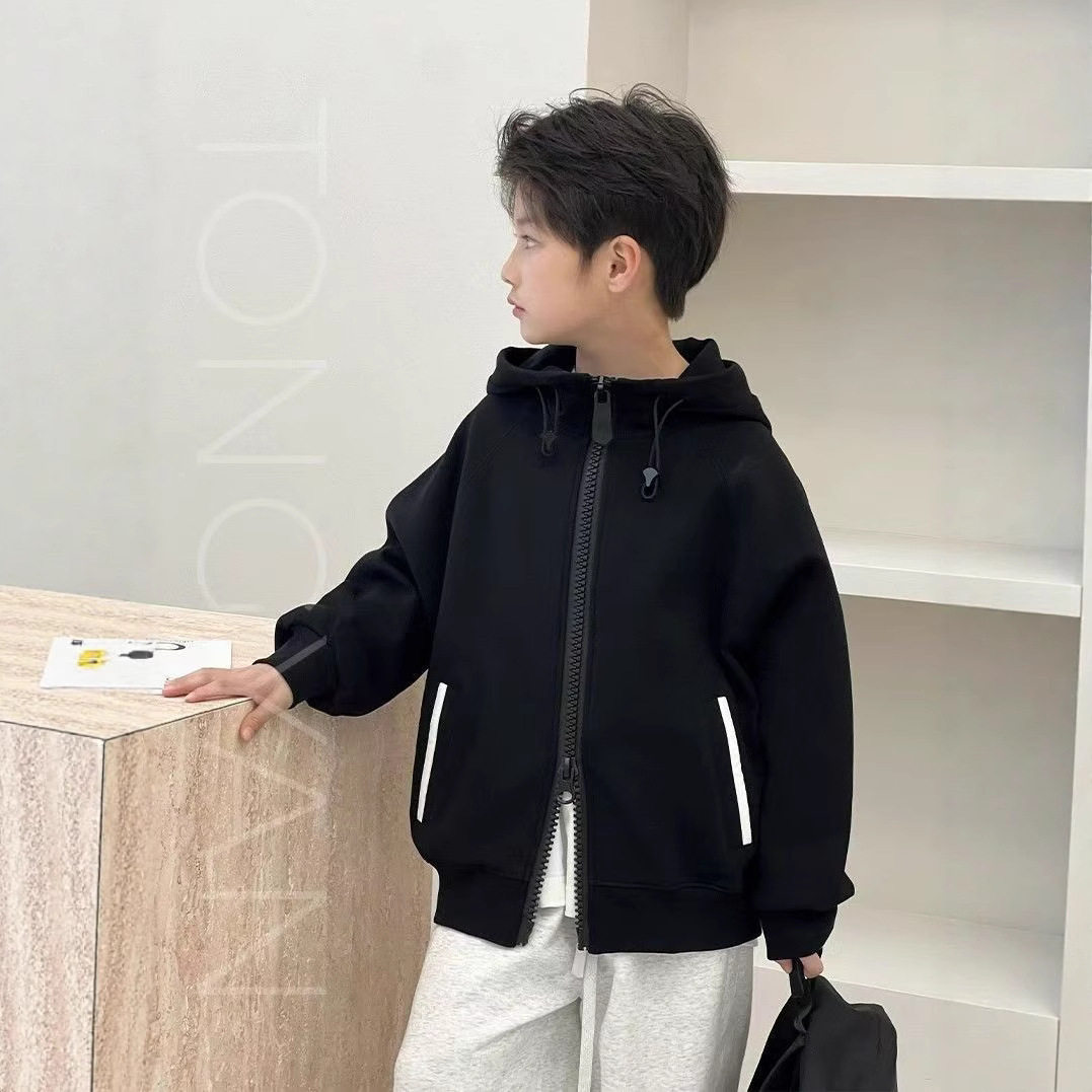 男童外套春秋款2026新款韩版男大童开衫卫衣痞帅男孩春季连帽夹克