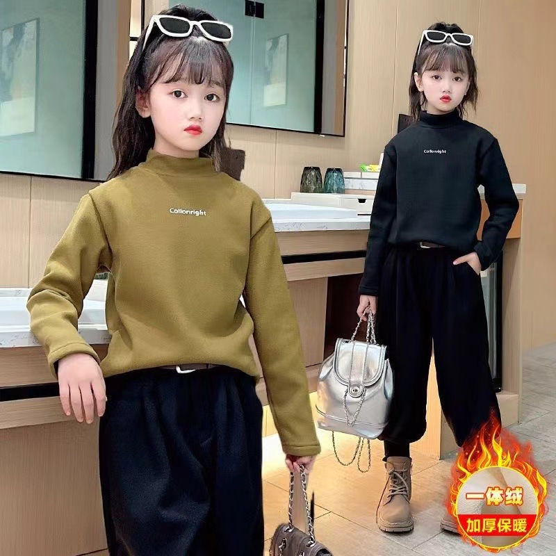 女童秋冬季加绒加厚打底衫