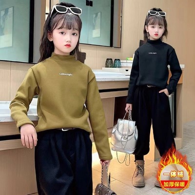 女童秋冬季加绒加厚打底衫