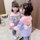 女孩连帽冲锋衣 上衣时尚 女童早春薄绒外套2026新款 洋气女宝春秋装